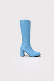 Women's Sky Blue Knee High Block Heel Boots Zip 12733