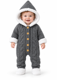 Baby Hooded Knitted Romper with Fleece Lining