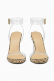 Women's Snake Print Clear Strap Block Perspex High Heel Sandals-BS-71