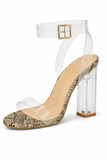 Women's Snake Print Clear Strap Block Perspex High Heel Sandals-BS-71