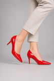 Mid Heels Pointed Toe Party Court Shoes- Red Patent G-923-5