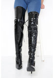 Women Thigh High Kinky Over The Knee Stiletto heel back lace up Boots G-748