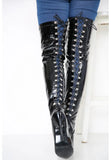 Women Thigh High Kinky Over The Knee Stiletto heel back lace up Boots G-748