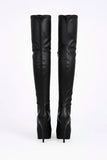 Women's Black Matte Thigh High Over The Knee Stiletto Boots Zip 14777
