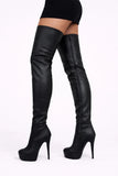 Women's Black Matte Thigh High Over The Knee Stiletto Boots Zip 14777