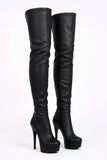 Women's Black Matte Thigh High Over The Knee Stiletto Boots Zip 14777