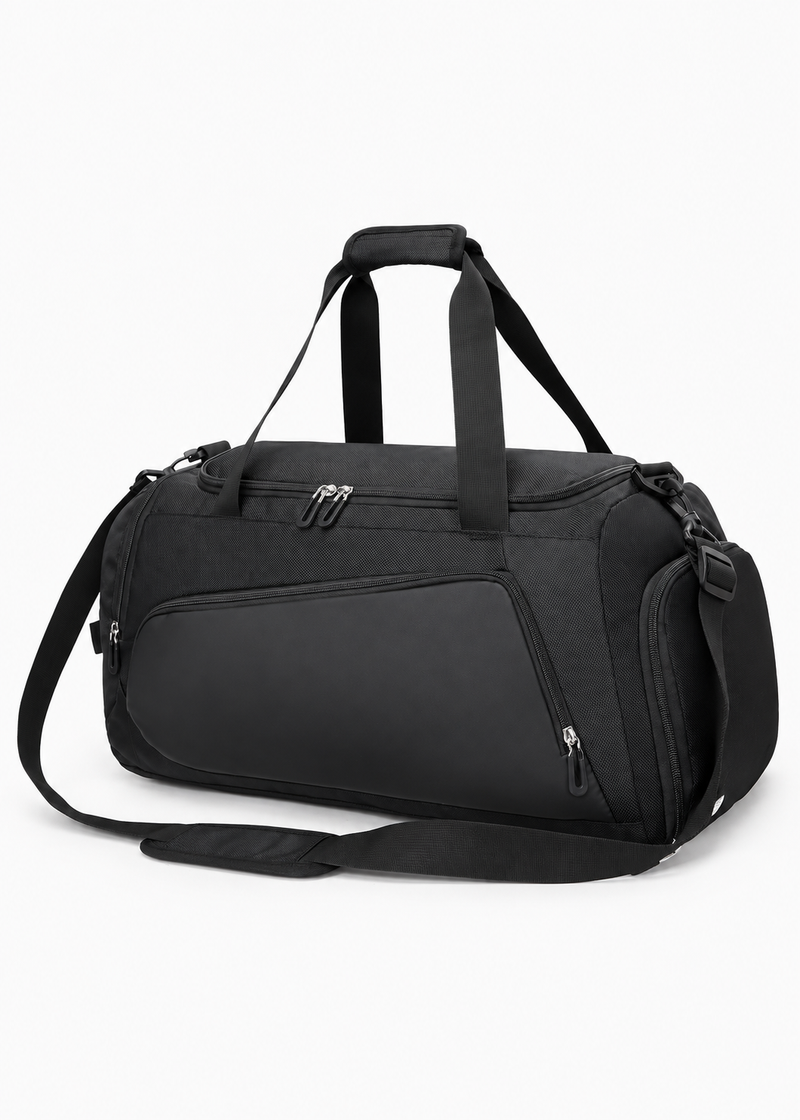 40L Black Gym Duffle Bag with Shoe Compartment – Water-Resistant Sports Holdall with Wet Pocket for Women & Men