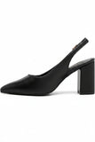 Women's Black Block Heel Slingback Court Shoes G-285-1