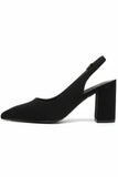 Women's Black Block Heel Slingback Court Shoes G-285-3