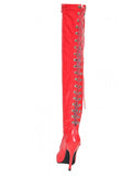 Women's Red Thigh High Over The Knee Stiletto Boots Faux Leather Back Lace Up G-748