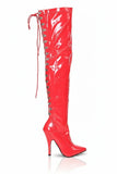 Women's Red Thigh High Over The Knee Stiletto Boots Faux Leather Back Lace Up G-748