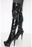Women's Black Thigh High Over The Knee Platform Stiletto Boots Faux Leather Zip G-777