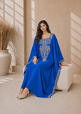 Women’s A-Blue Embroidered V-Neck Kaftan Maxi Dress – Beach Cover-Up