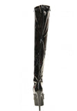 Women's Black Thigh High Over The Knee Platform Stiletto Boots Faux Leather Zip G-777