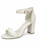 Women's White Matte Chunky Block High Heel Ankle Strap Peep Toe Sandals-BS 1810