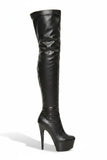 Women's Black Thigh High Over The Knee Platform Stiletto Boots Synthetic Leather Zip G-777