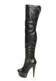 Women's Black Thigh High Over The Knee Platform Stiletto Boots Synthetic Leather Zip G-777