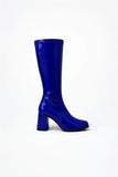 Women's Royal Blue Patent Knee High Block Heel Boots Zip BS-12733