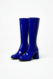 Women's Royal Blue Patent Knee High Block Heel Boots Zip BS-12733