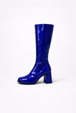 Women's Royal Blue Patent Knee High Block Heel Boots Zip BS-12733