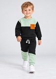 Baby Boy Fleece Sweatshirt and Joggers Set with Patchwork Detail
