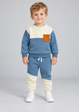 Baby Boy Fleece Sweatshirt and Joggers Set with Patchwork Detail