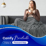 Stripe Fleece Throw Blanket for Sofa & Bed – Soft Warm Lightweight Polyester Blanket
