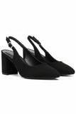 Women's Black Block Heel Slingback Court Shoes G-285-3