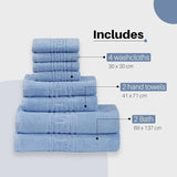 Soft and Premium Egyptian Cotton Towels - 500 GSM Sky Blue, Set of 8
