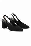 Women's Black Block Heel Slingback Court Shoes G-285-3