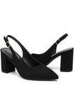 Women's Black Block Heel Slingback Court Shoes G-285-3
