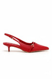 Women's Red Slingback Kitten Heel Pointed Toe Shoes Latex Insole — G-56955-4