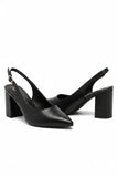 Women's Black Block Heel Slingback Court Shoes G-285-1