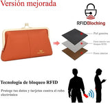 Orange Genuine Leather Kiss Lock Wallet for Women | RFID Blocking Multi-Card Purse | Lailas Clothing UK