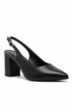 Women's Black Block Heel Slingback Court Shoes G-285-1