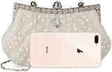 HONGCI Faux Off White Pearl Rhinestone Clutch Bag – Women’s Bridal Wedding and Prom Evening Handbag