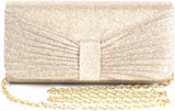 Women’s Golden Glitter Envelope Clutch Bag with Detachable Chain