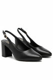 Women's Black Block Heel Slingback Court Shoes G-285-1