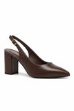 Brown Block Heel Slingback Court Shoes G-285-4