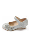 Girls Kids Glitter Mary Jane Low Heel Diamante Bow Party Sandals Shoes-BS-12