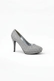 Silver Glitter Round Toe Diamante Stiletto High Heel Court Shoes – 014
