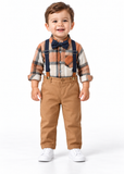Boys Plaid Shirt and Suspender Trousers Set with Bow Tie