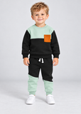 Baby Boy Fleece Sweatshirt and Joggers Set with Patchwork Detail