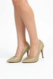 Gold Glitter Stiletto High Heel Court Shoes Pointed Toe 4.5 Inch — BS-12924