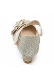 Girls Kids Gold Glitter Mary Jane Low Heel Diamante Bow Party Sandals Shoes-BS-12