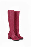 Women's Hot Pink Glitter GoGo Boots Knee High Block Heel Retro Fancy Dress 1960s 1970s G-733