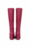 Women's Hot Pink Glitter GoGo Boots Knee High Block Heel Retro Fancy Dress 1960s 1970s G-733