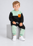 Baby Boy Fleece Sweatshirt and Joggers Set with Patchwork Detail