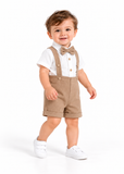 Baby Boy 2 Piece Bow Tie Romper and Suspender Shorts Set