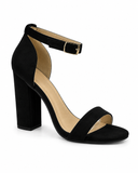 Women's Black Faux Suede Chunky Block High Heel Ankle Strap Peep Toe Sandals-BS 1810